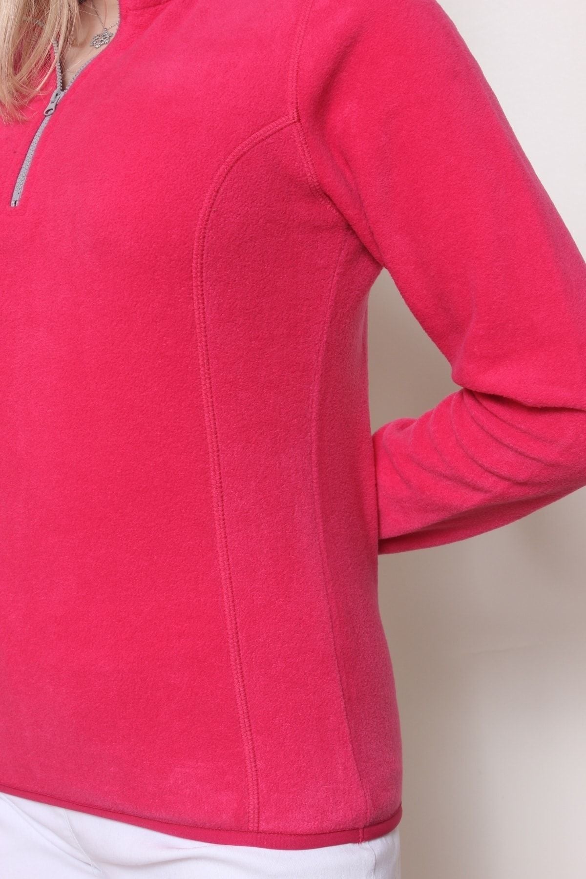 Kadın Polar Yarım Fermuar Dar Kalıp Sweatshirt Pembe
