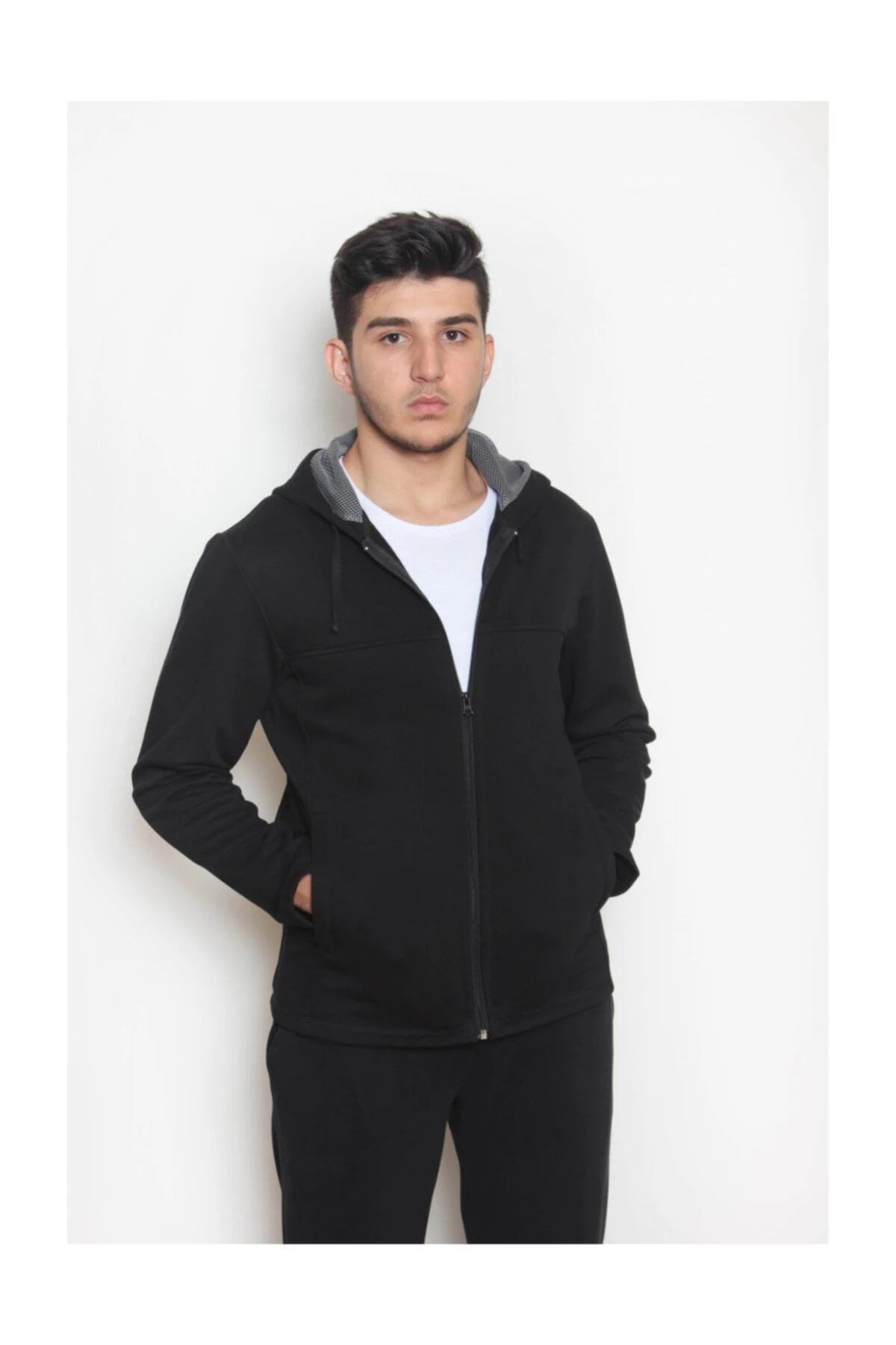 Kapüşonlu Sweatshirt Pike Kumaş %100 Cotton Si̇yah