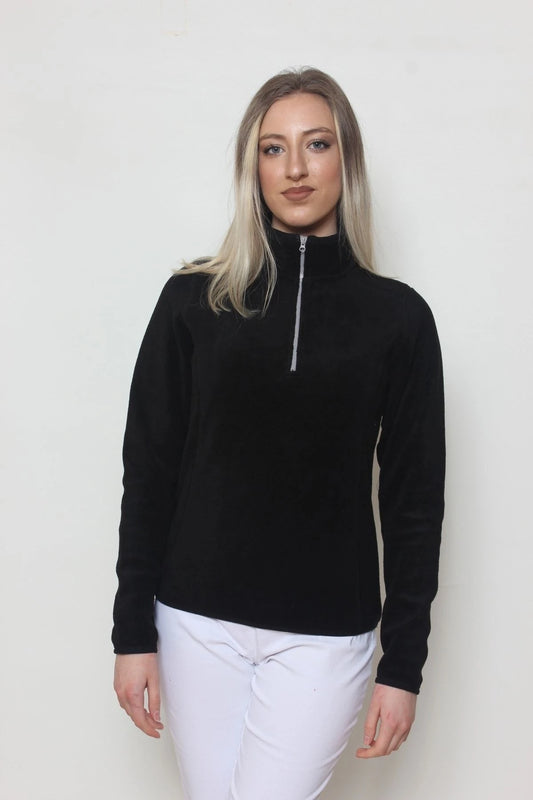 Kadın Polar Yarım Fermuar Dar Kalıp Sweatshirt Siyah