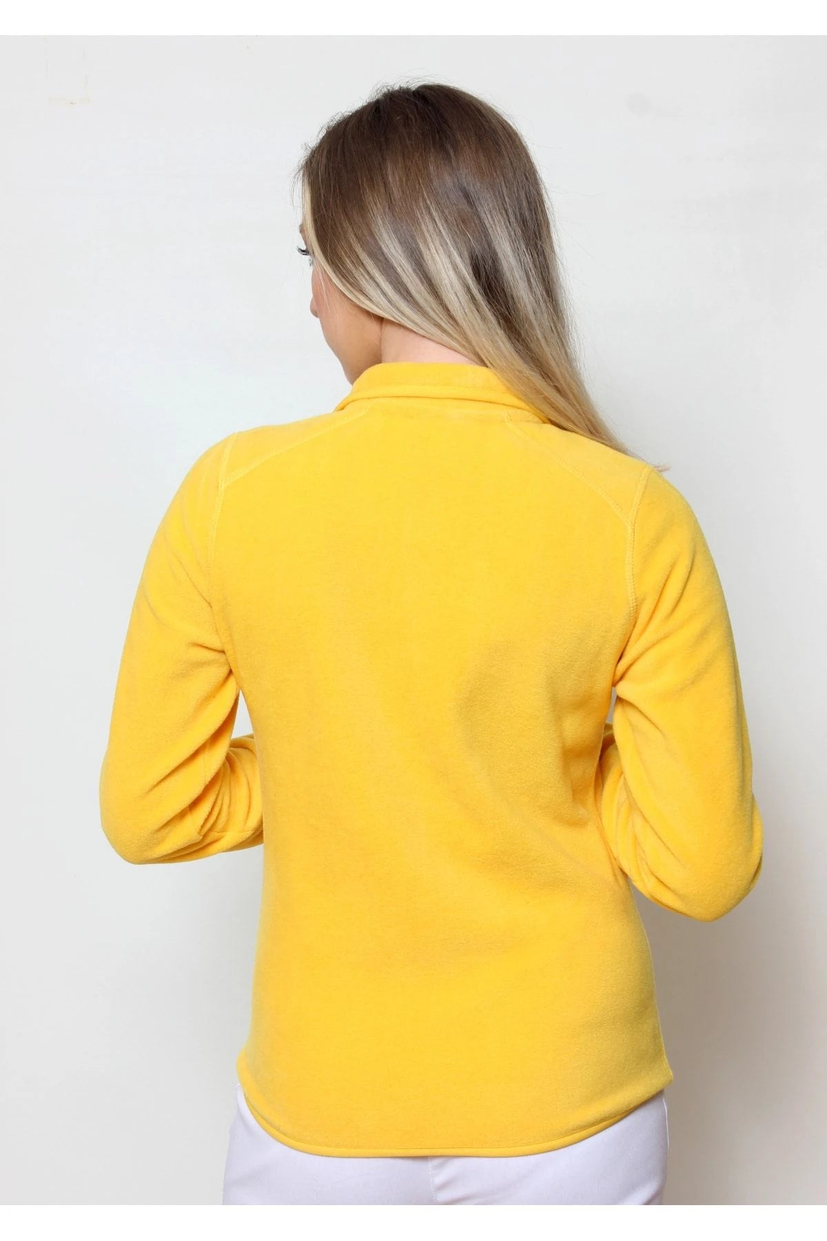 Kadın Polar Yarım Fermuar Dar Kalıp Sweatshirt Sarı