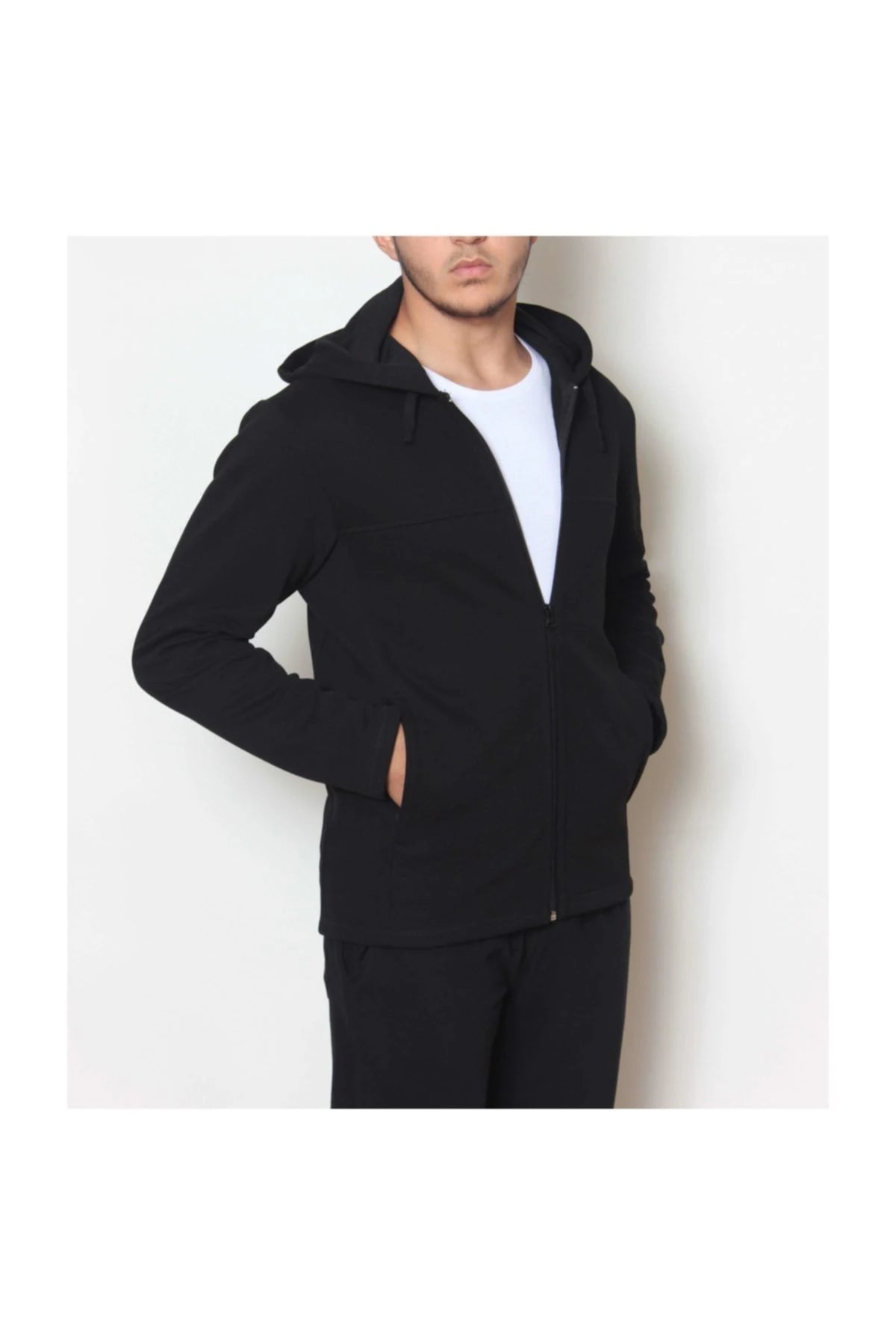 Kapüşonlu Sweatshirt Pike Kumaş Siyah