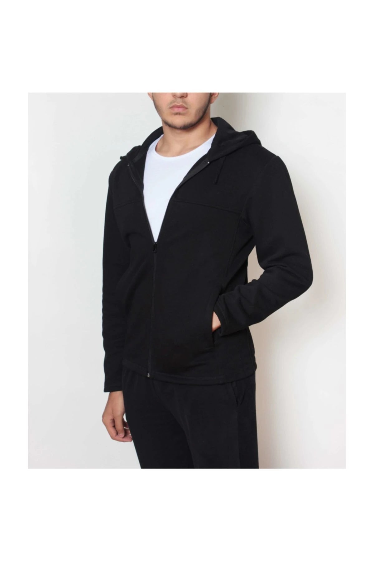 Kapüşonlu Sweatshirt Pike Kumaş Siyah