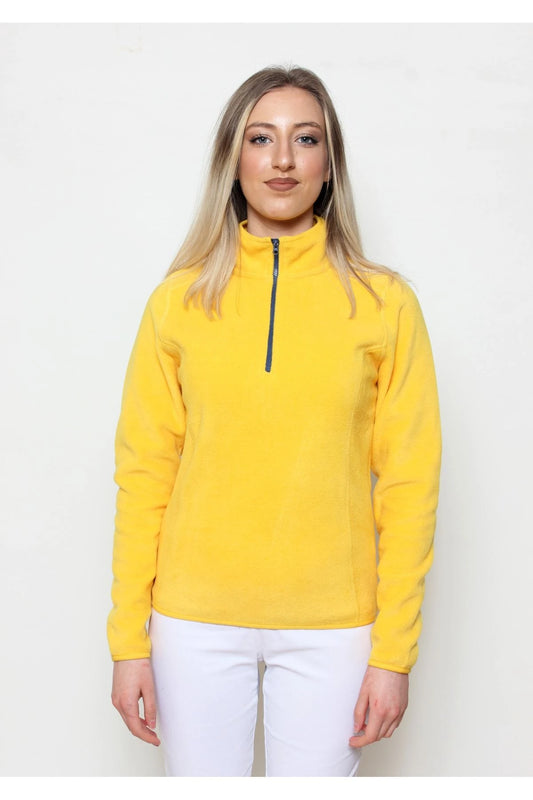 Kadın Polar Yarım Fermuar Dar Kalıp Sweatshirt Sarı