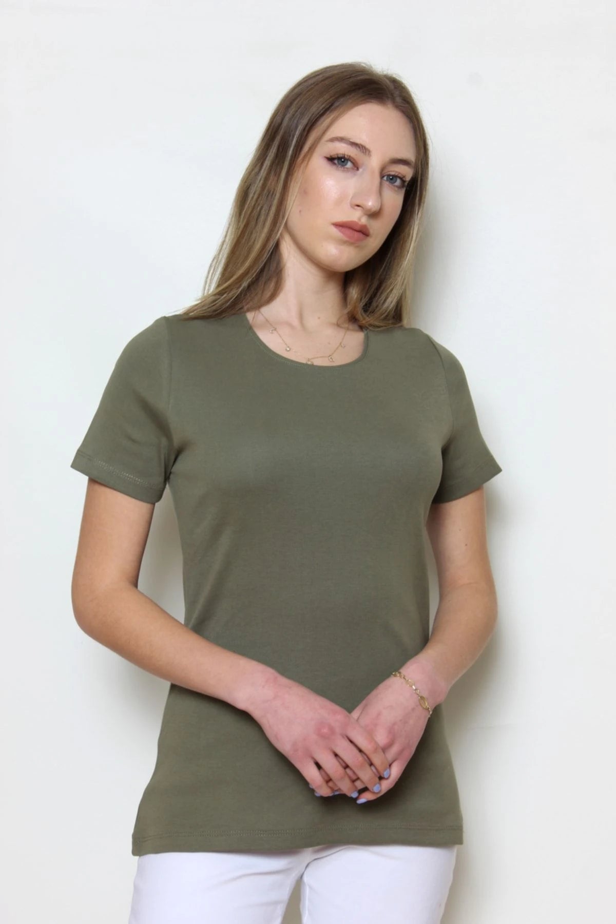 Kadın Basic T-shirt %100 Pamuk Yeşi̇l