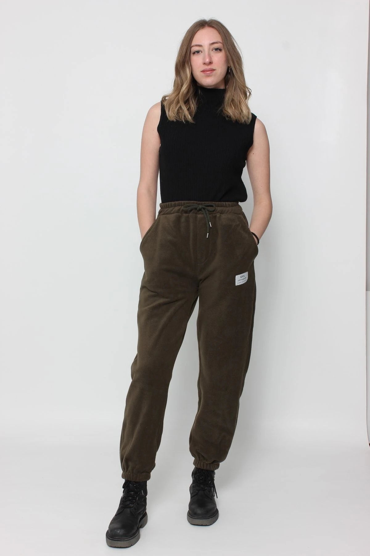 Kadın Oversize Polar Eşofman Alt Haki̇