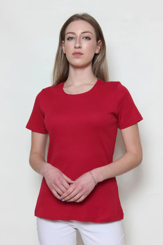 Kadın Basic T-shirt %100 Pamuk Kirmizi