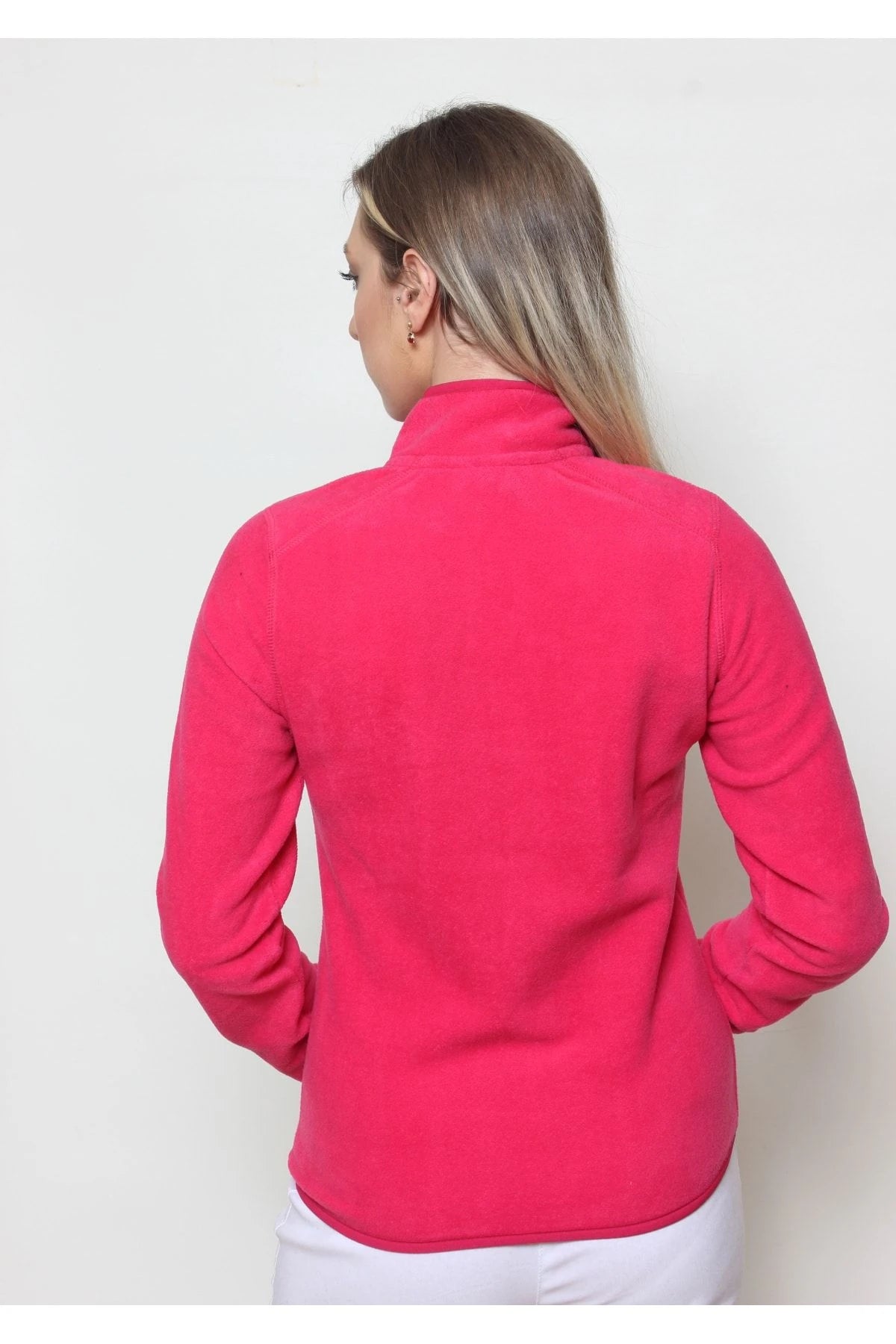 Kadın Polar Yarım Fermuar Dar Kalıp Sweatshirt Pembe