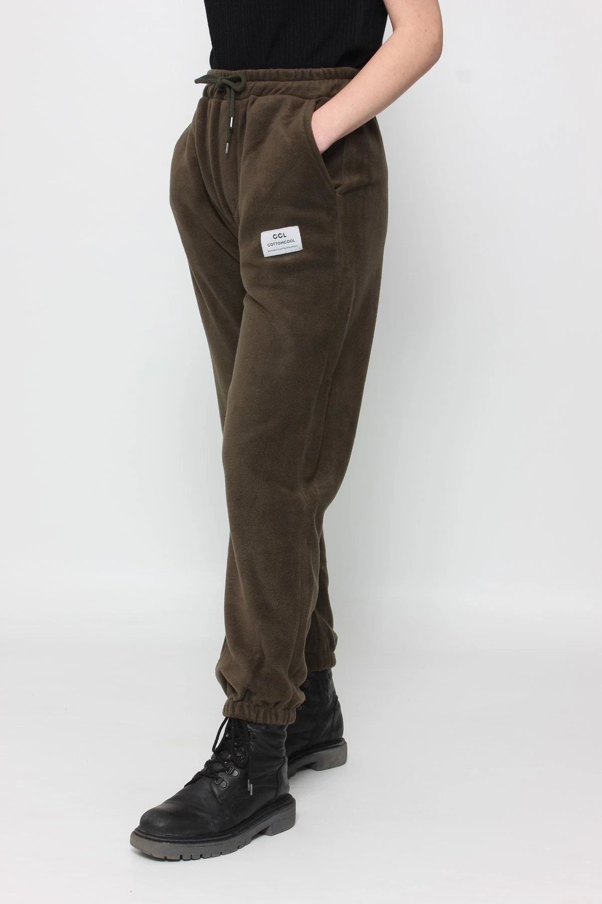 Kadın Oversize Polar Eşofman Alt Haki̇