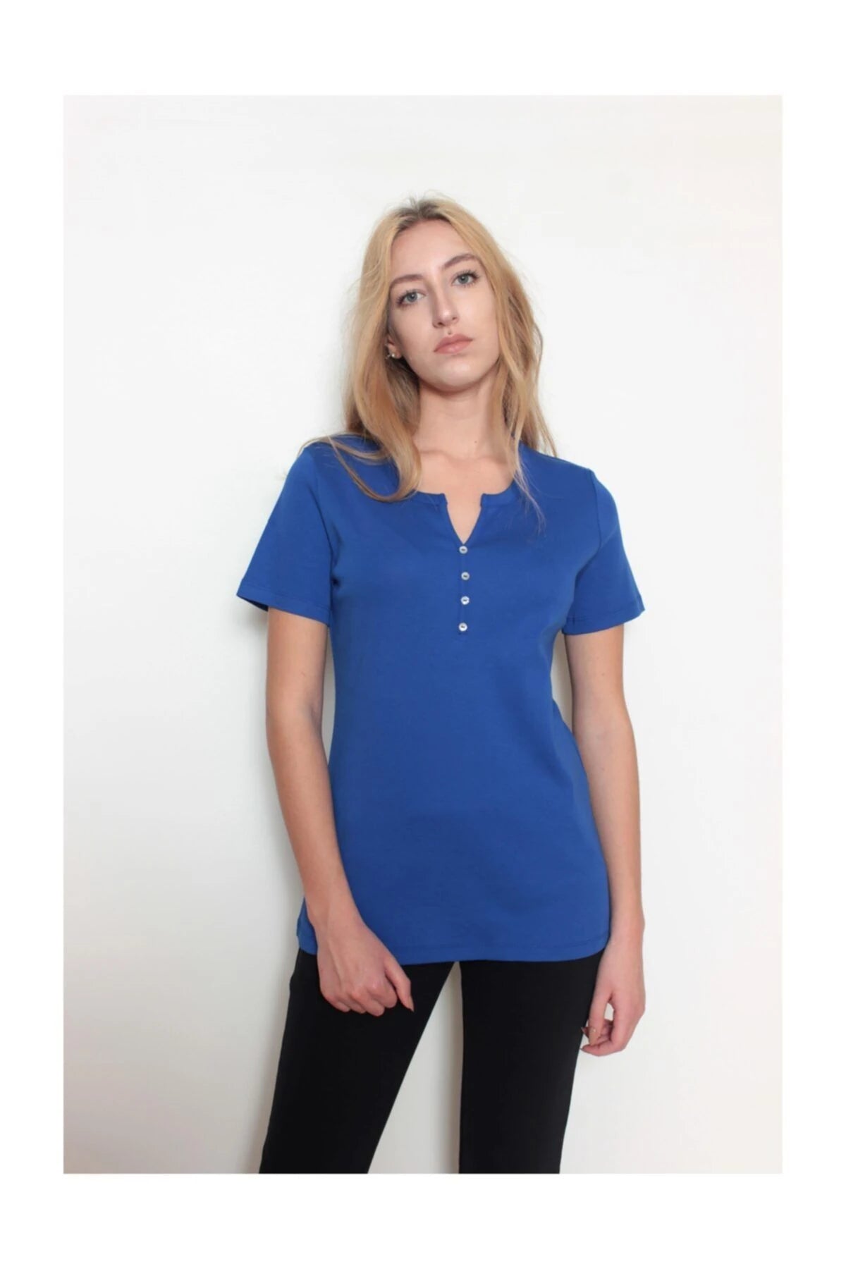 Kadın %100 Pamuk Tshirt Mavi̇