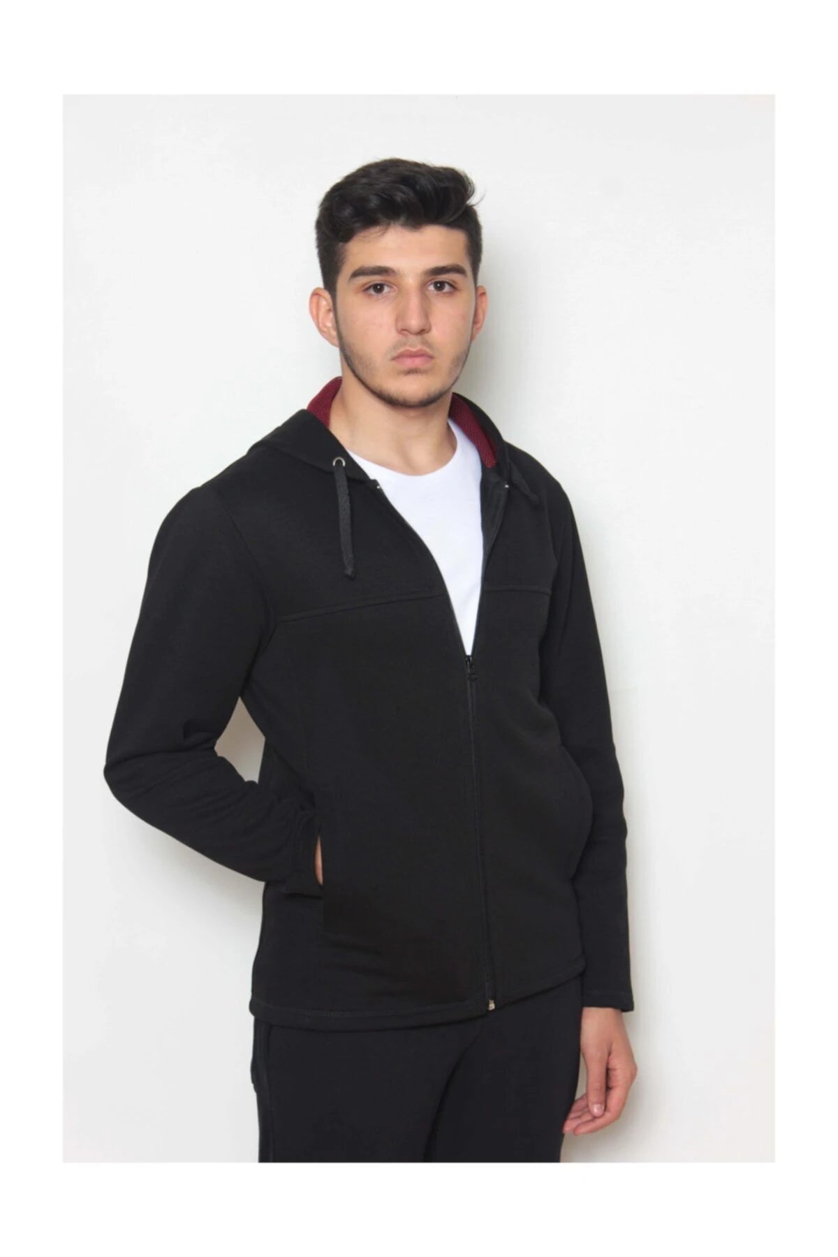 Kapüşonlu Sweatshirt Pike Kumaş %100 Cotton Siyah