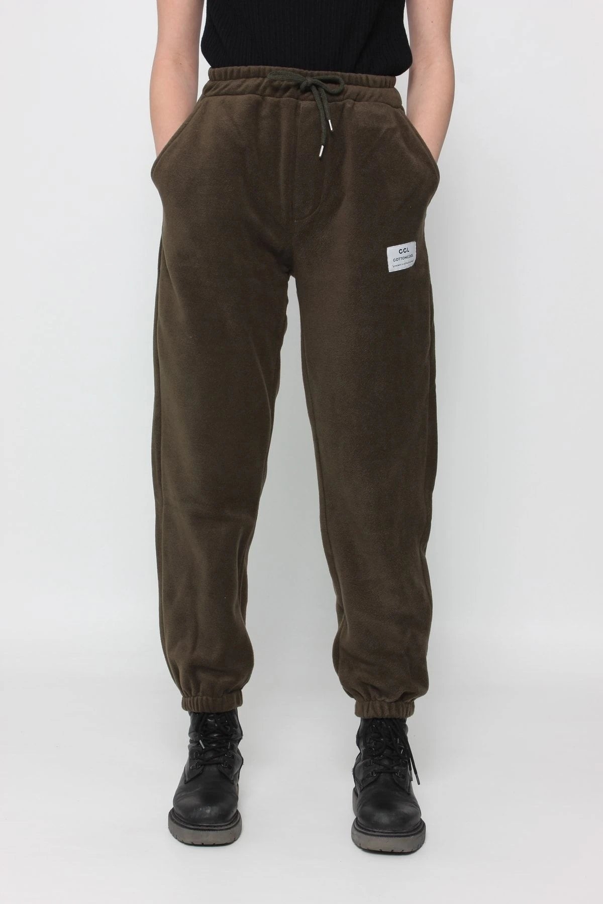 Kadın Oversize Polar Eşofman Alt Haki̇