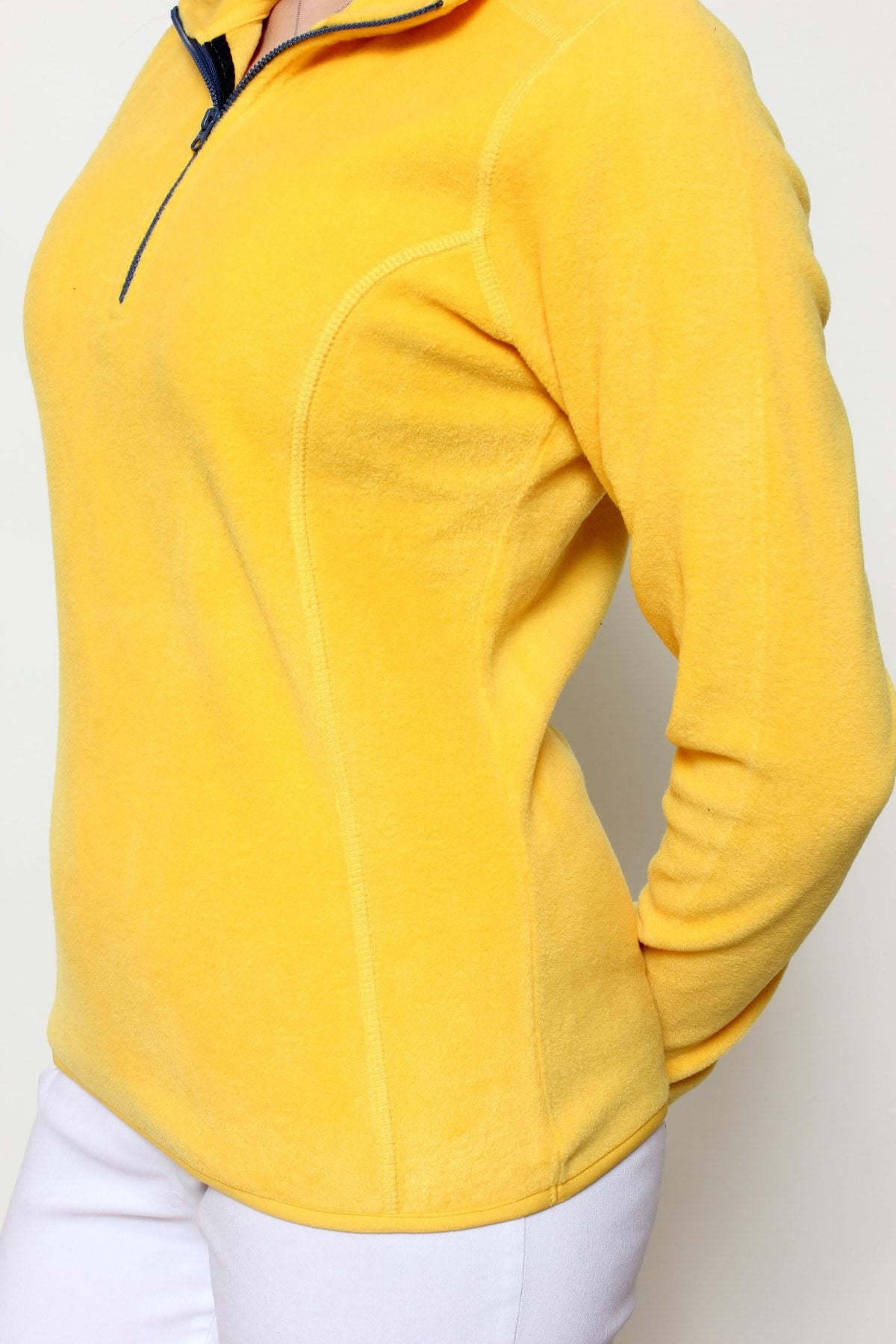 Kadın Polar Yarım Fermuar Dar Kalıp Sweatshirt Sarı
