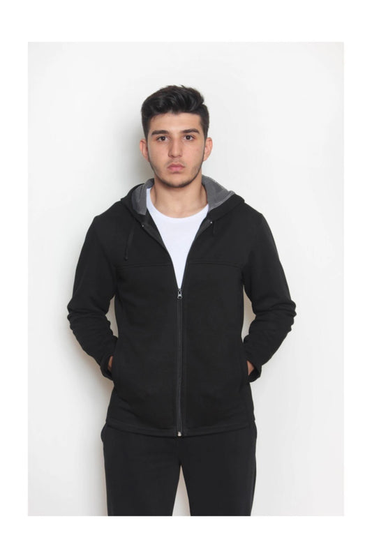 Kapüşonlu Sweatshirt Pike Kumaş %100 Cotton Si̇yah