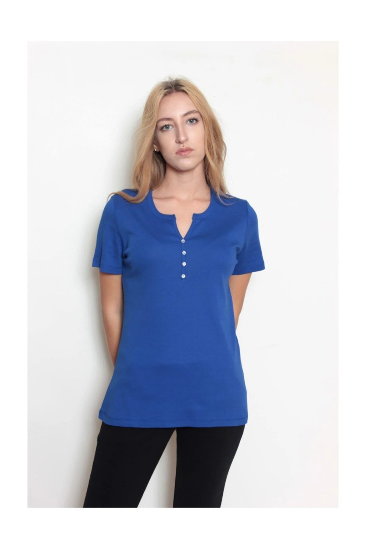 Kadın %100 Pamuk Tshirt Mavi̇