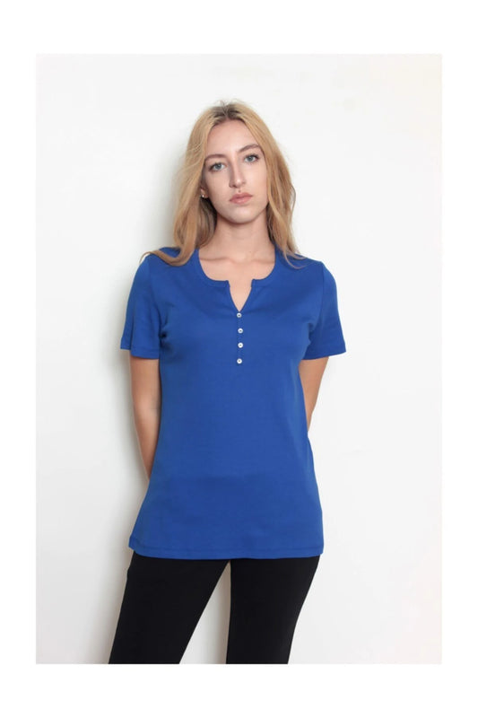 Kadın %100 Pamuk Tshirt Mavi̇