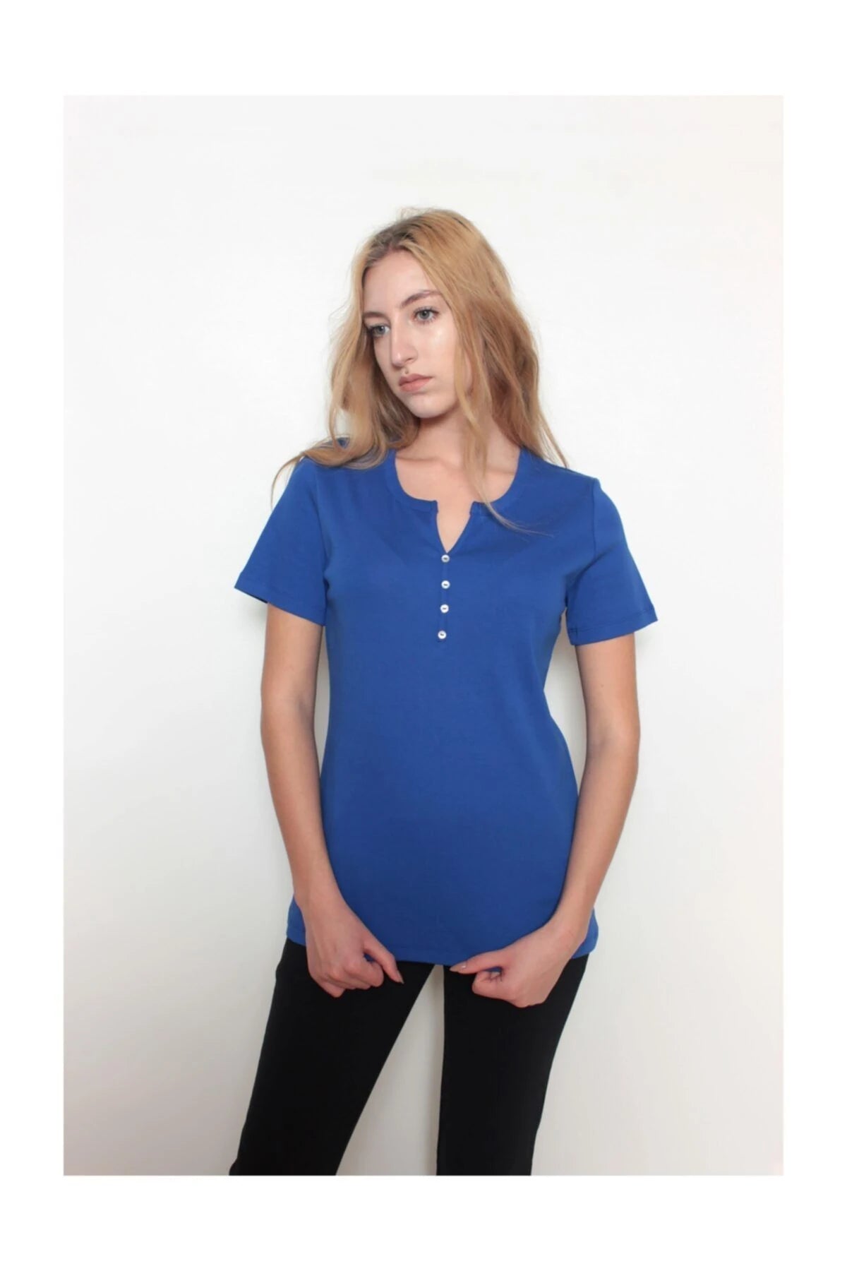 Kadın %100 Pamuk Tshirt Mavi̇