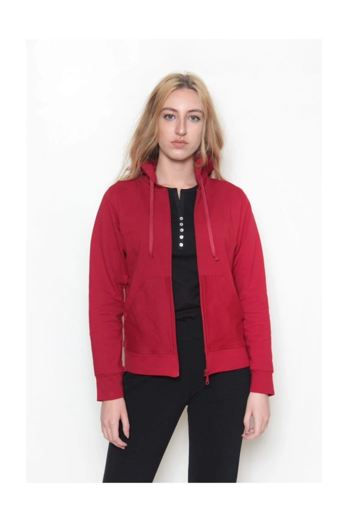 Kadın Kapüşonlu Swatshirt Bordo