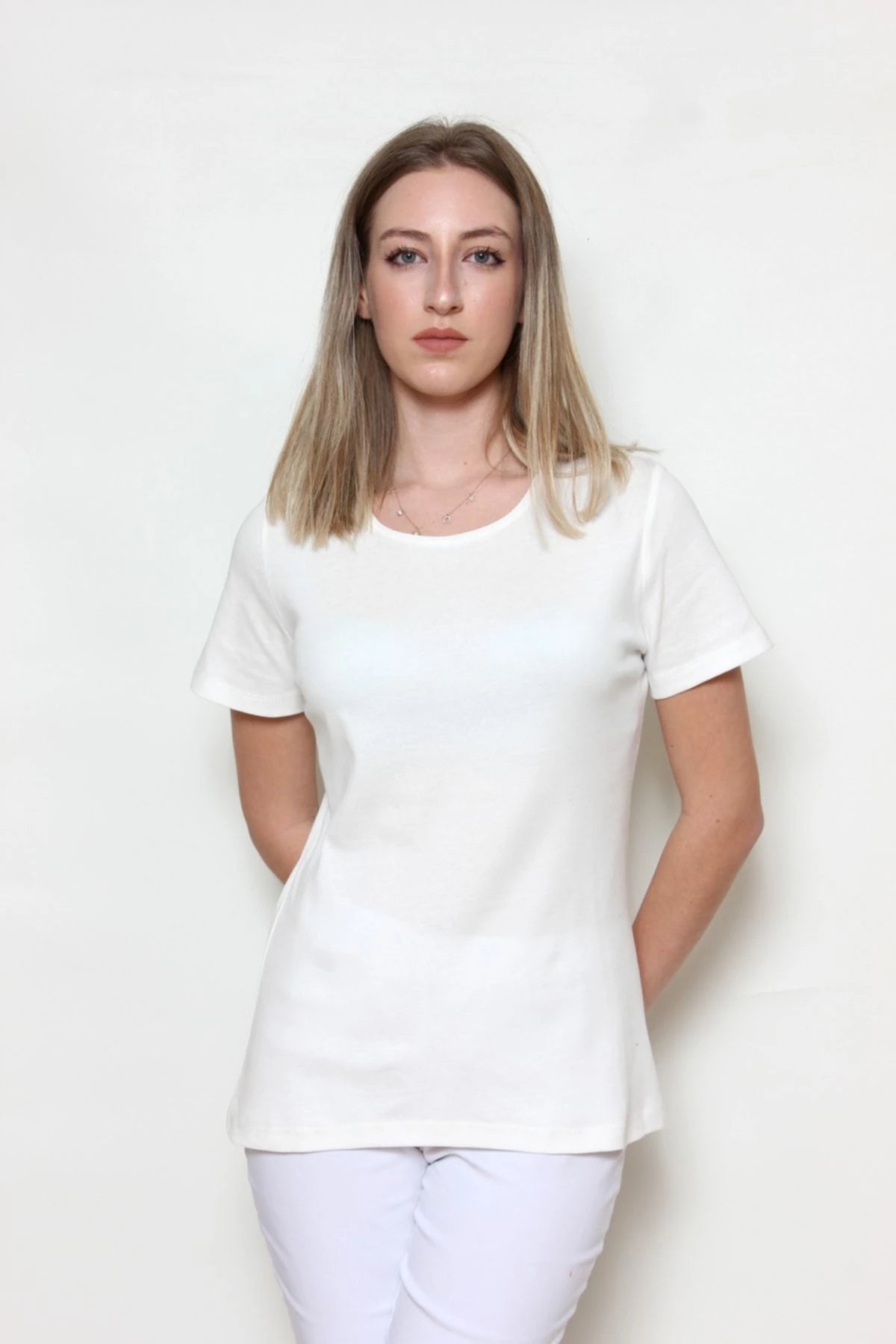Kadın Basic T-shirt %100 Pamuk Ekru