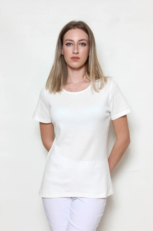 Kadın Basic T-shirt %100 Pamuk Ekru