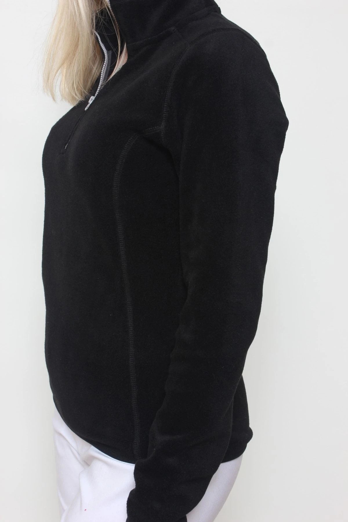 Kadın Polar Yarım Fermuar Dar Kalıp Sweatshirt Siyah