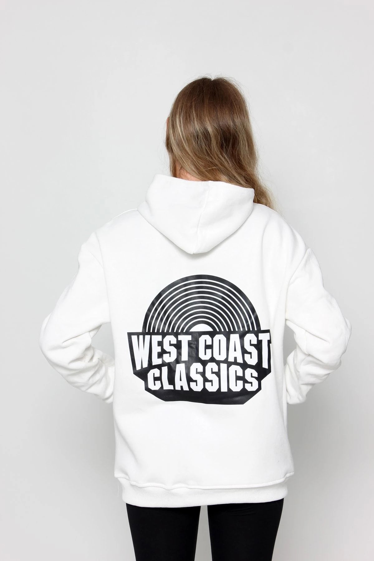 Kadın Oversize Baskılı Kapüşonlu Sweatshirt Beyaz