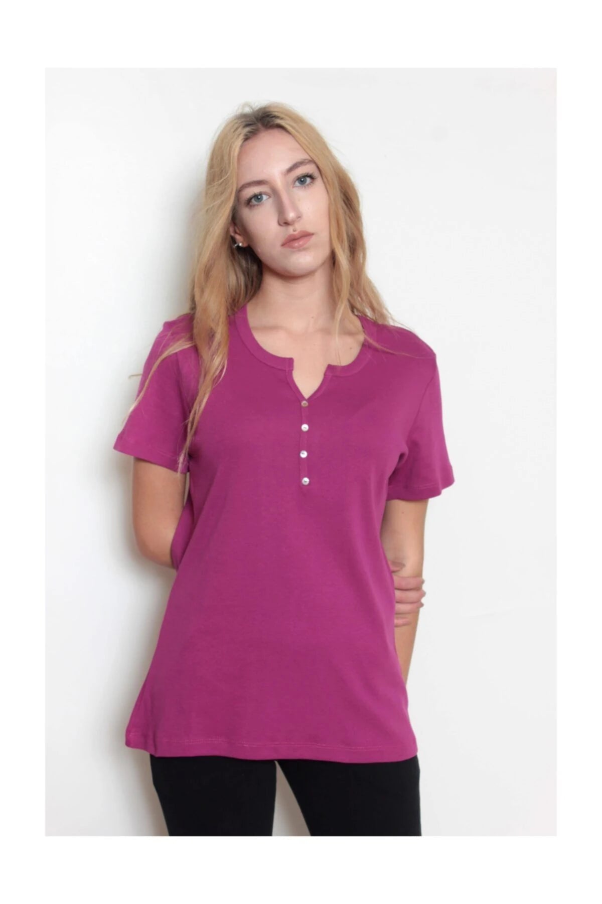 Kadın %100 Pamuk Tshirt Pembe