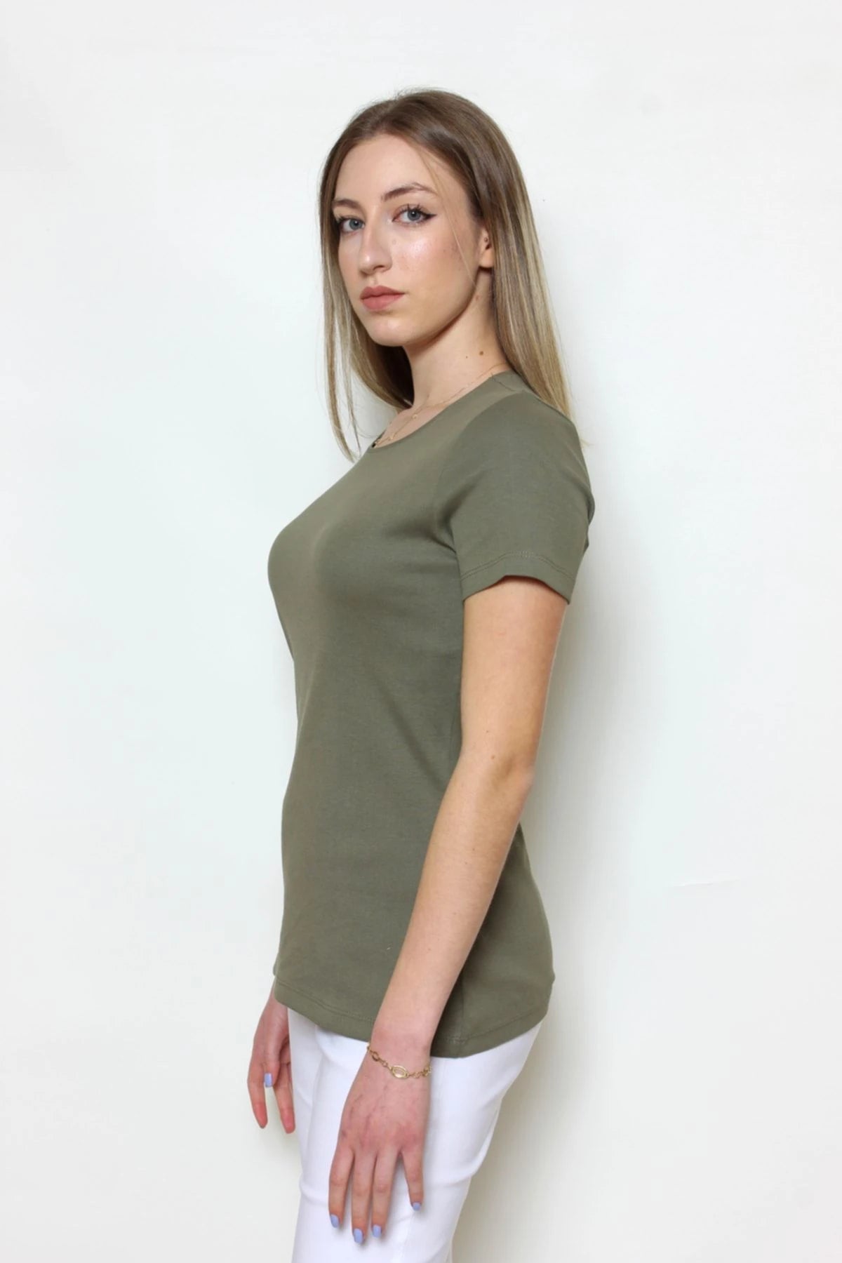 Kadın Basic T-shirt %100 Pamuk Yeşi̇l