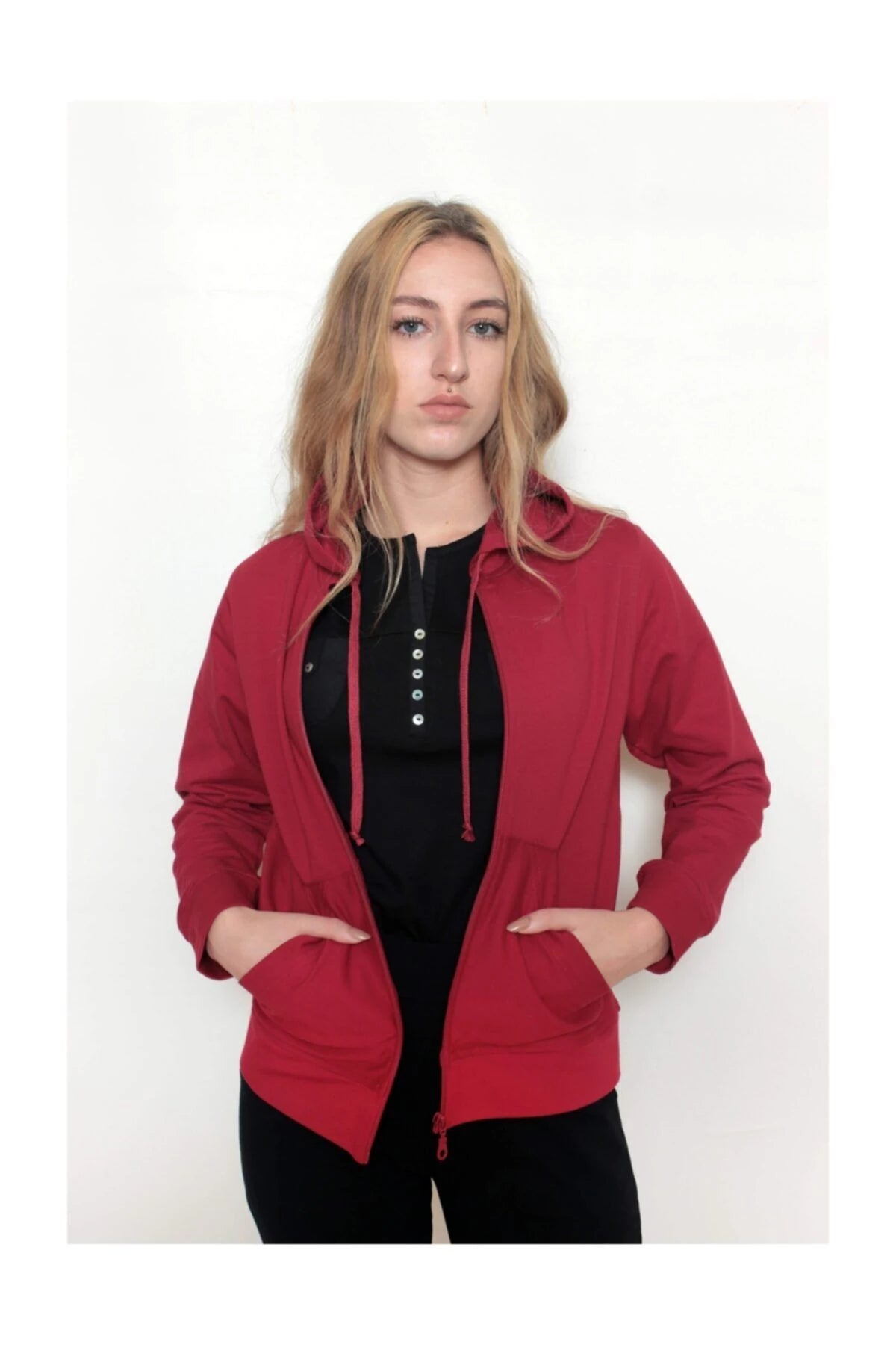Kadın Kapüşonlu Swatshirt Bordo