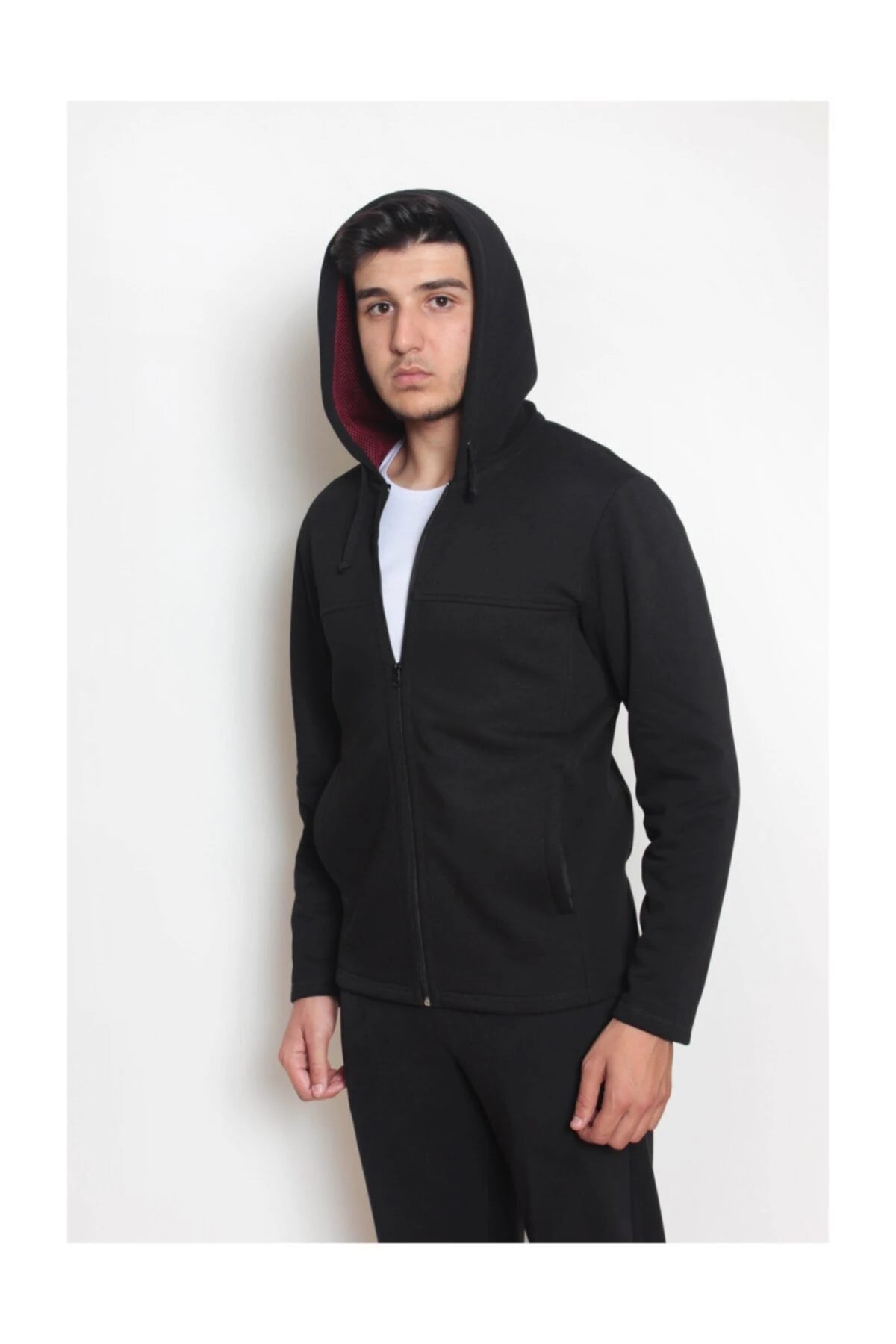 Kapüşonlu Sweatshirt Pike Kumaş %100 Cotton Siyah