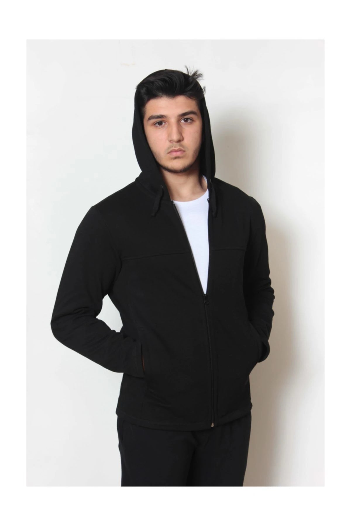 Kapüşonlu Sweatshirt Pike Kumaş Siyah