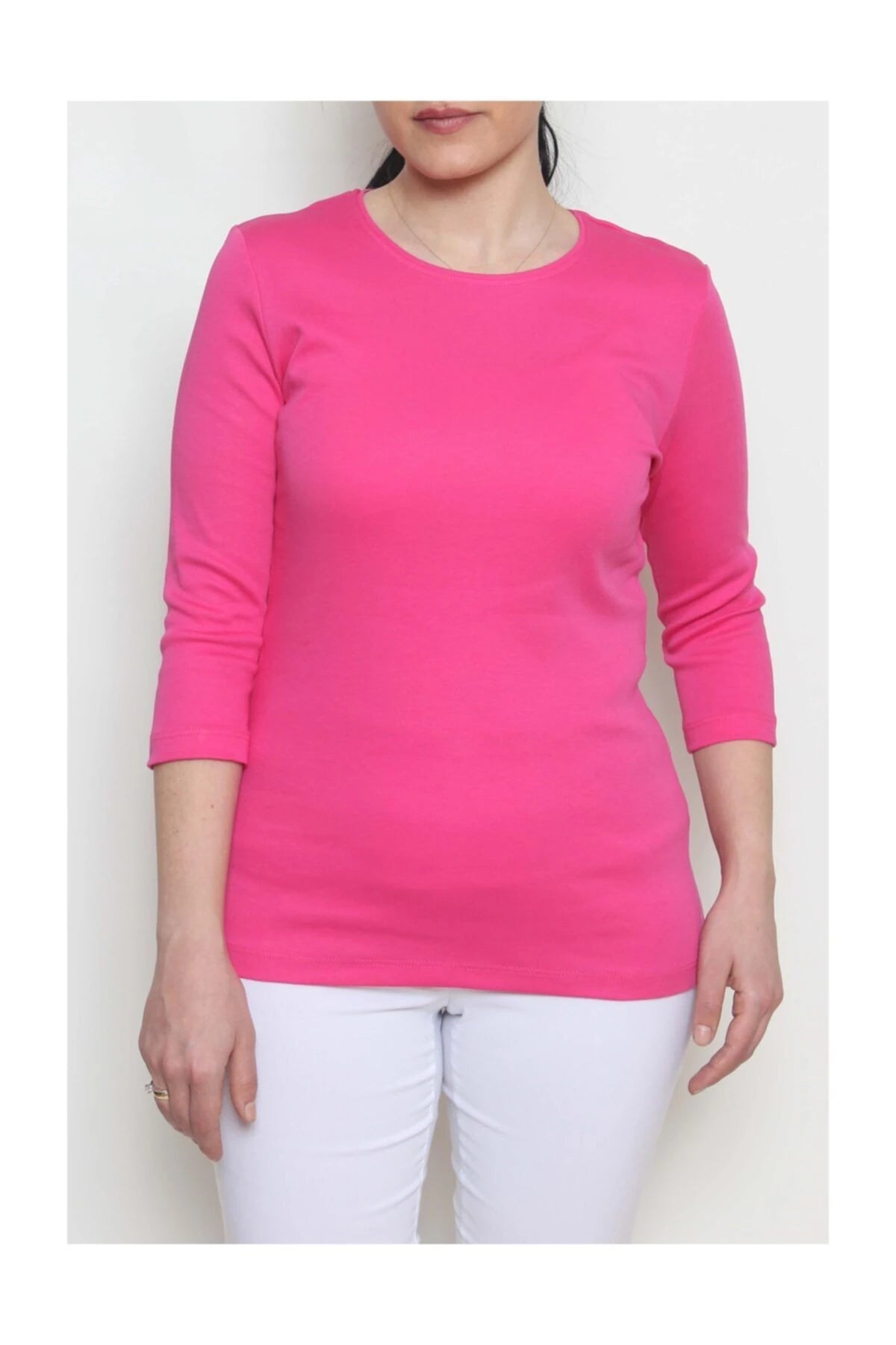 Kadın %100 Pamuk Truvakar Kol Bluz Pembe
