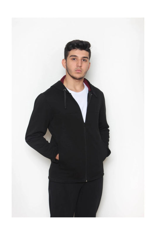 Kapüşonlu Sweatshirt Pike Kumaş %100 Cotton Siyah