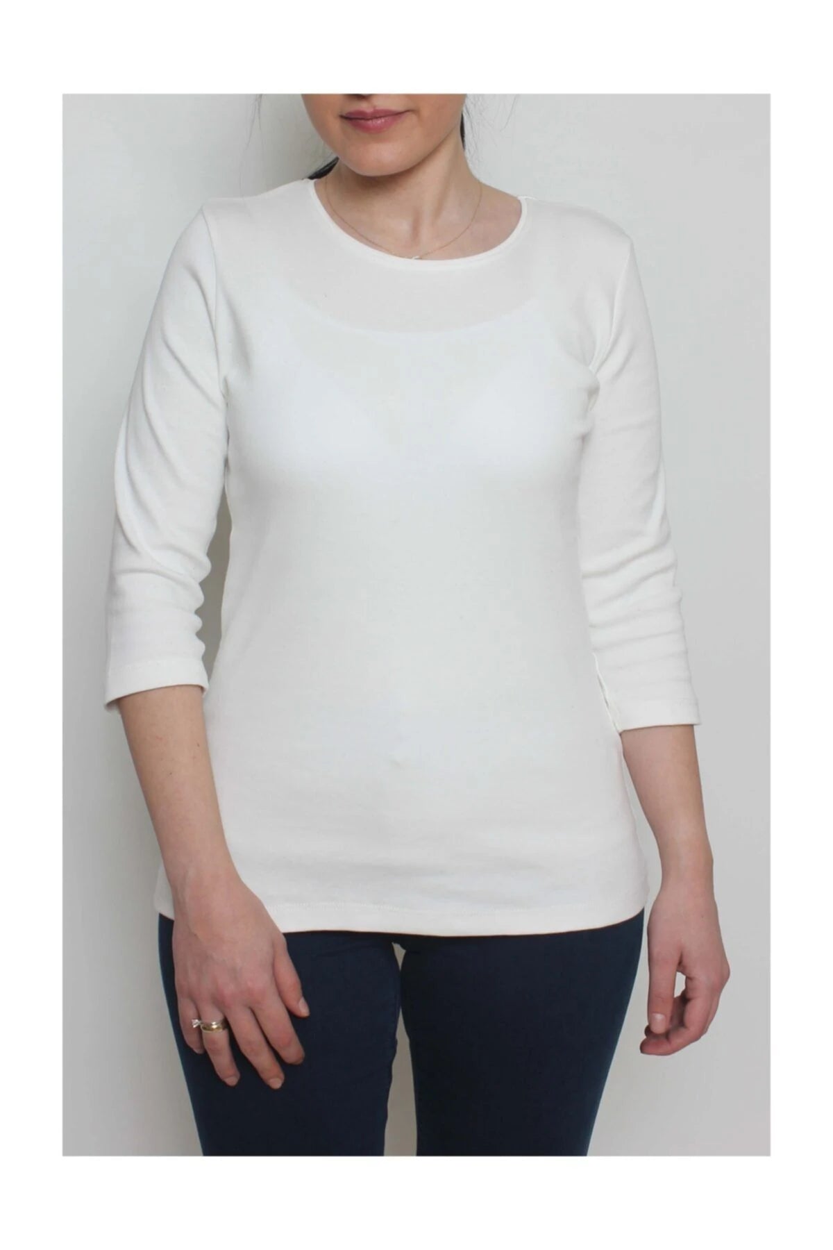 Kadın %100 Pamuk Truvakar Kol Bluz Ekru