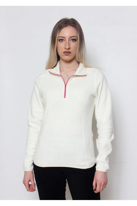 Kadın Polar Yarım Fermuar Dar Kalıp Sweatshirt Ekru
