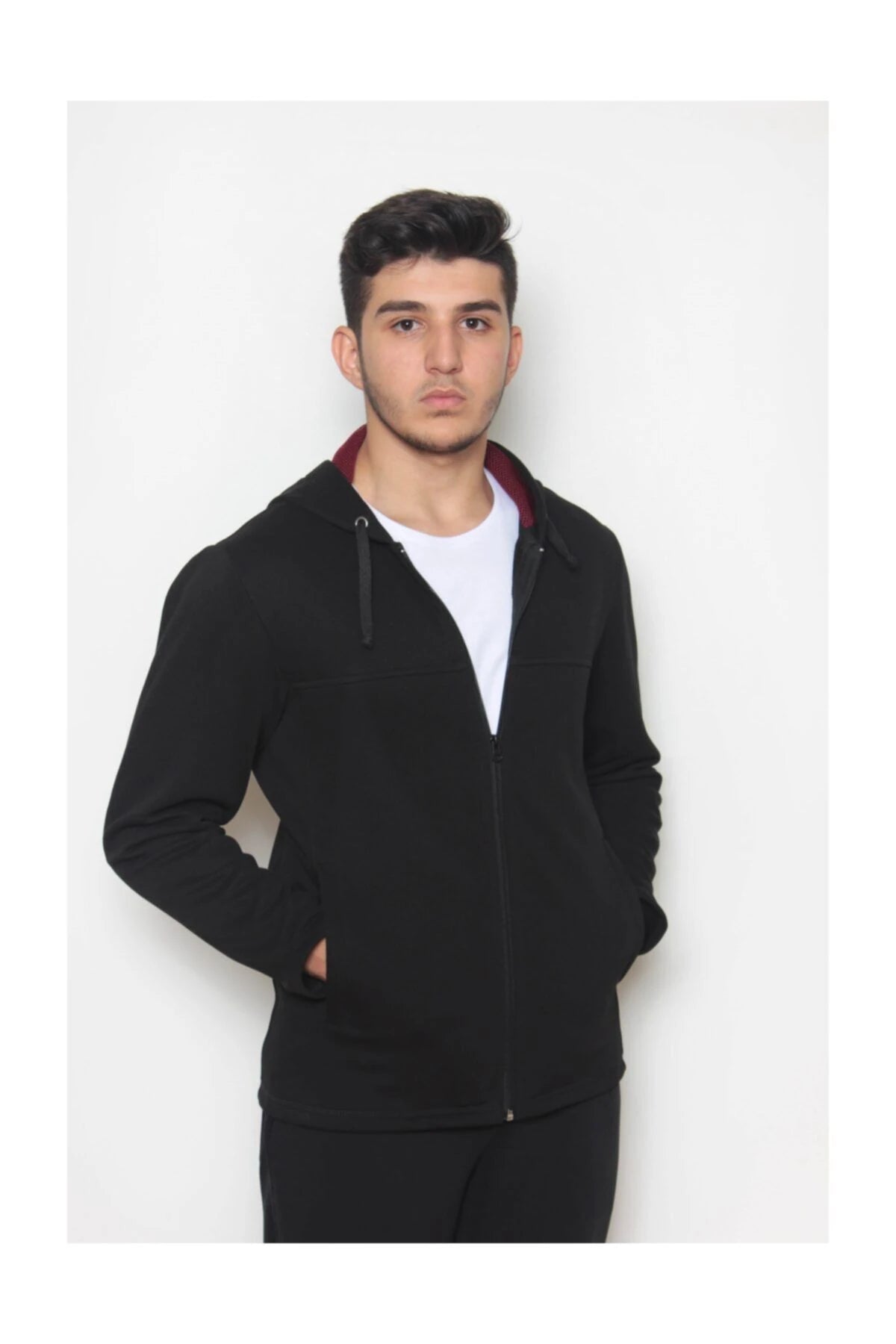Kapüşonlu Sweatshirt Pike Kumaş %100 Cotton Siyah