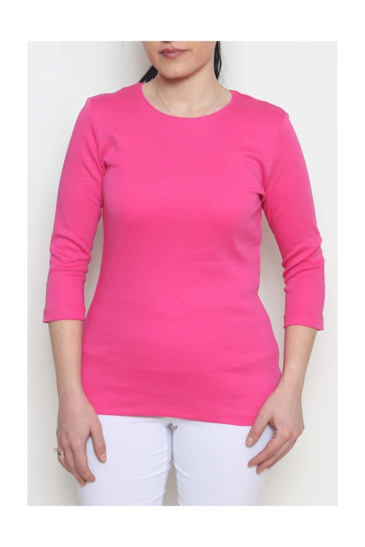 Kadın %100 Pamuk Truvakar Kol Bluz Pembe