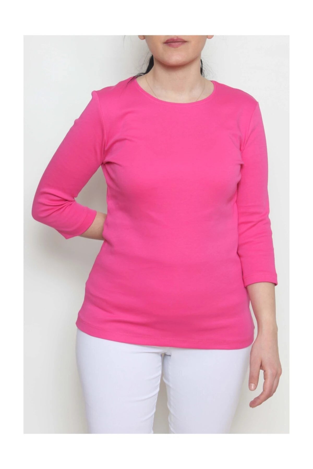 Kadın %100 Pamuk Truvakar Kol Bluz Pembe