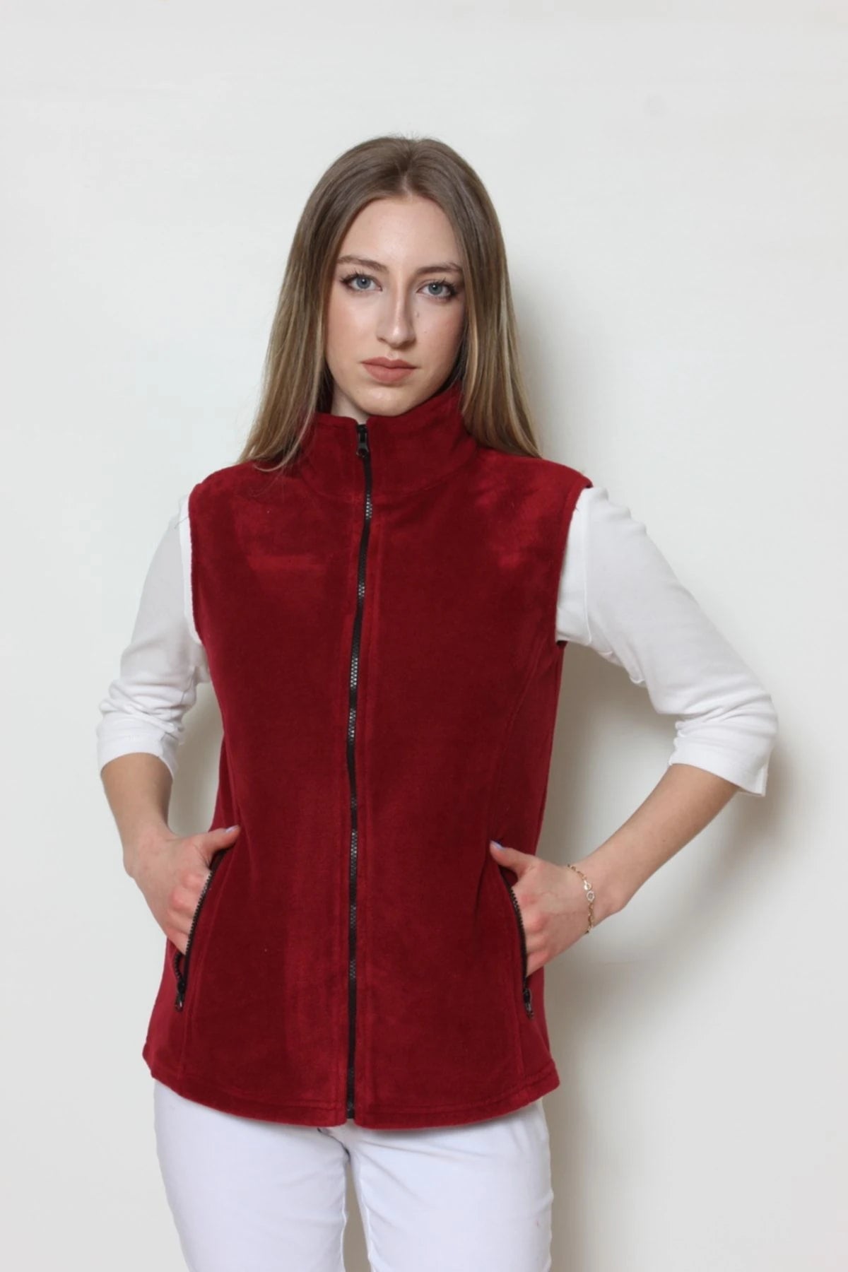 Kadın Polar Yelek Bordo
