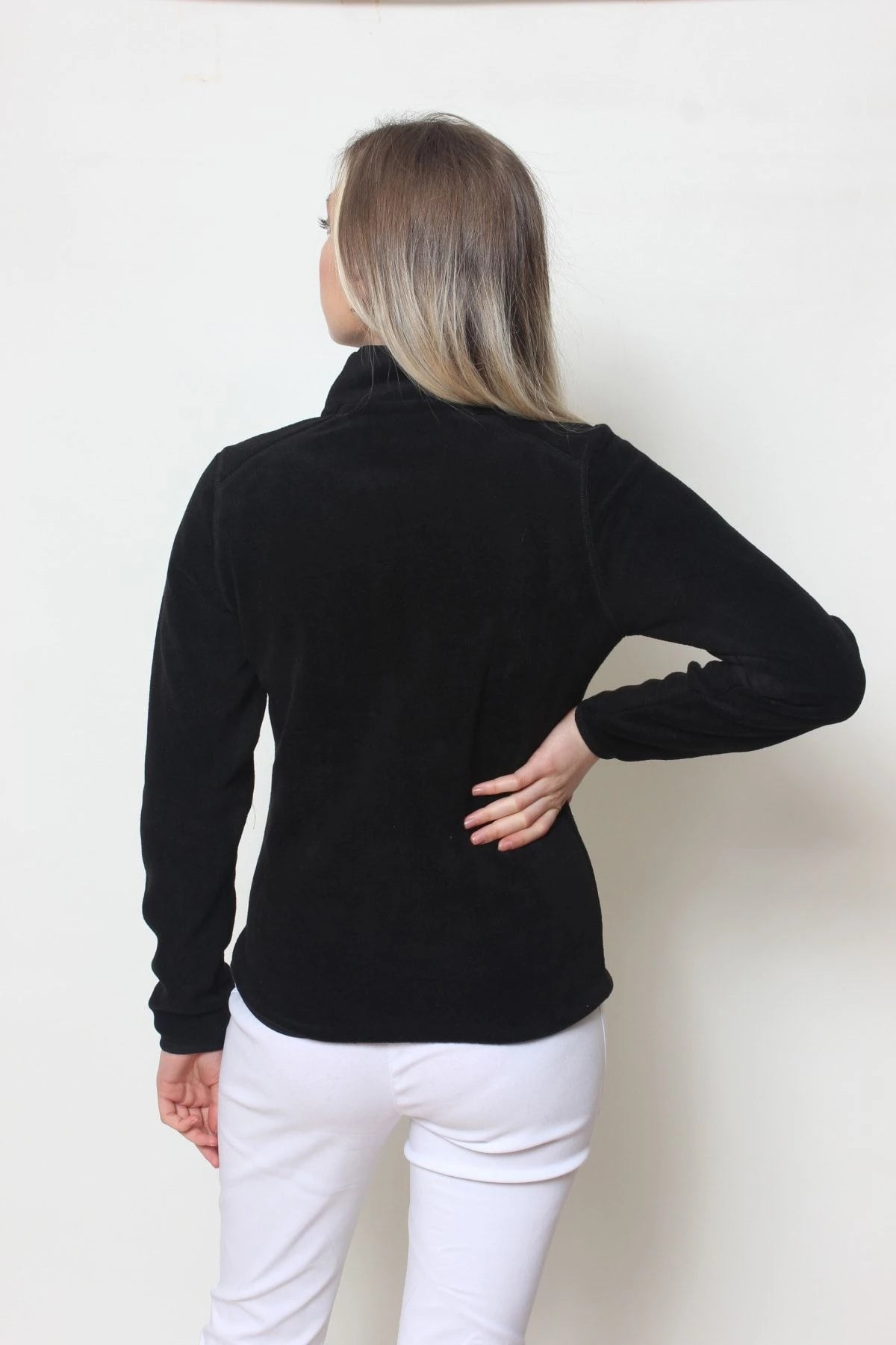 Kadın Polar Yarım Fermuar Dar Kalıp Sweatshirt Siyah