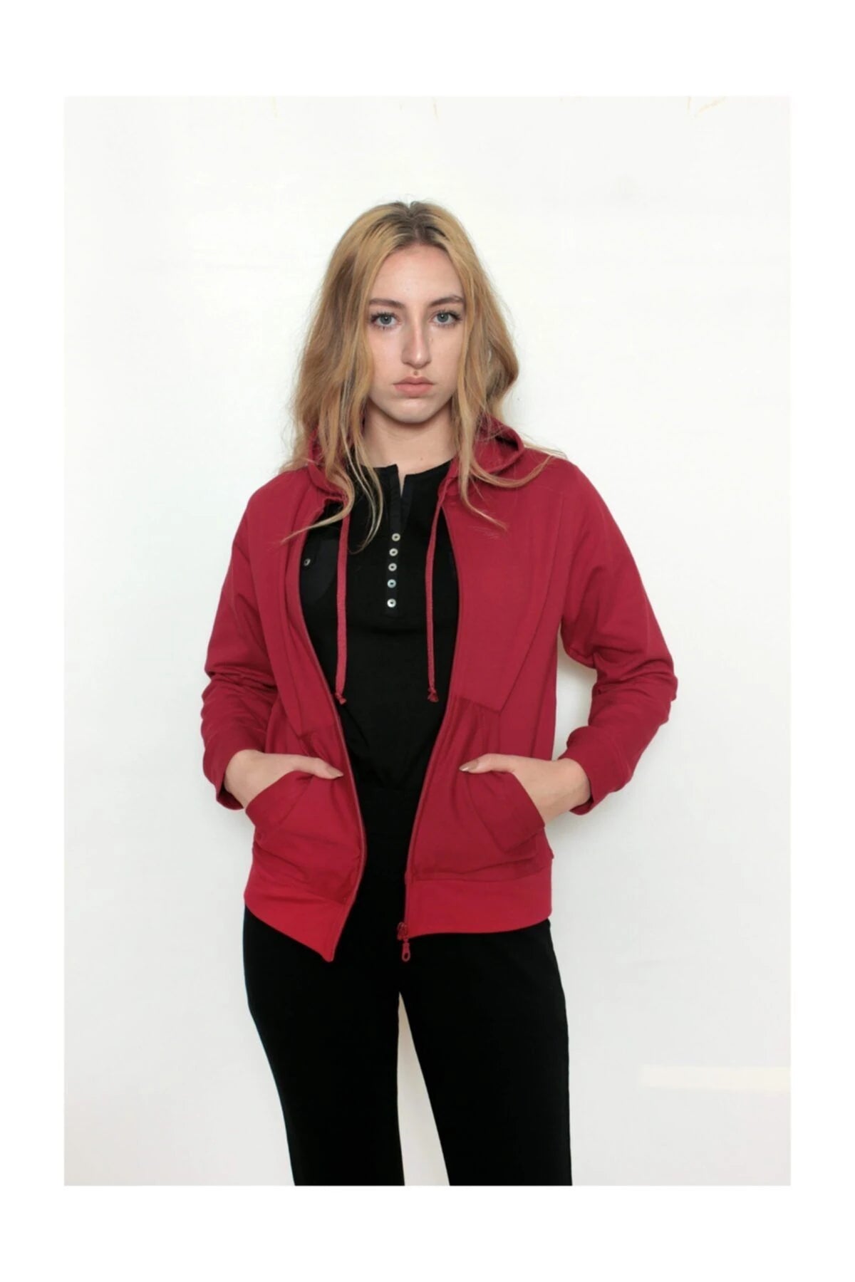 Kadın Kapüşonlu Swatshirt Bordo