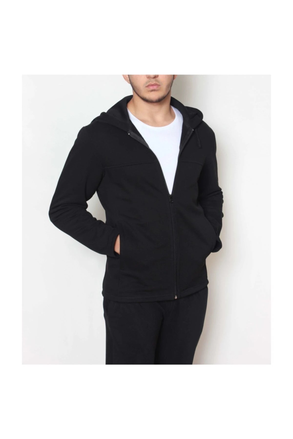 Kapüşonlu Sweatshirt Pike Kumaş Siyah